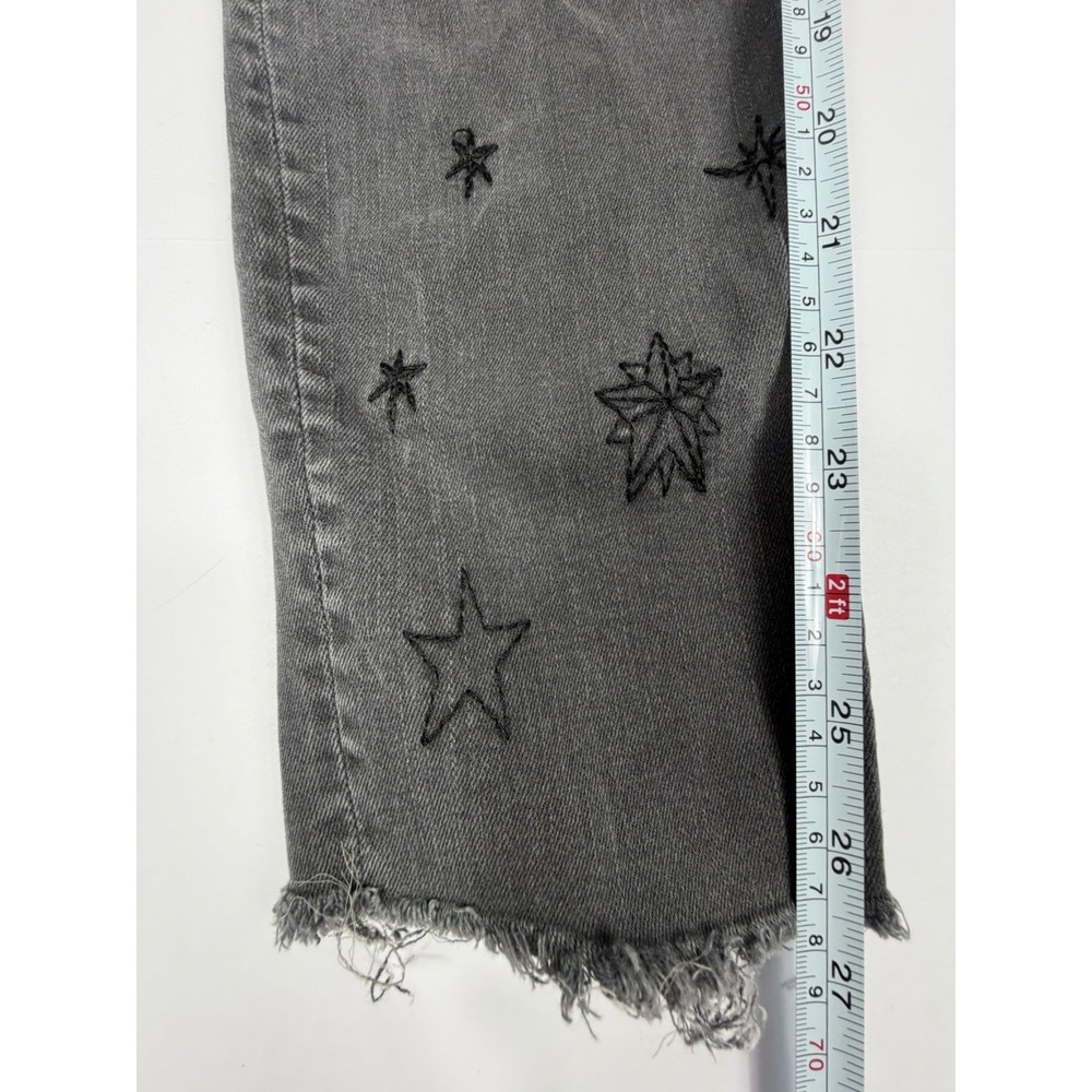 MOTHER Gray Star Embroidered Raw Hem Skinny Jeans Womens 27 Ankle Denim - Picture 9 of 9